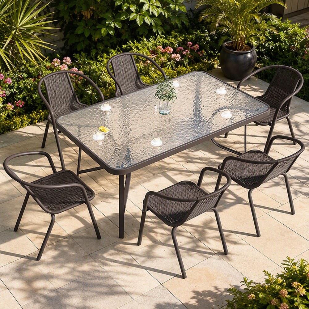 Outdoor Dining Table with 6 Armchairs (7-Piece Set)