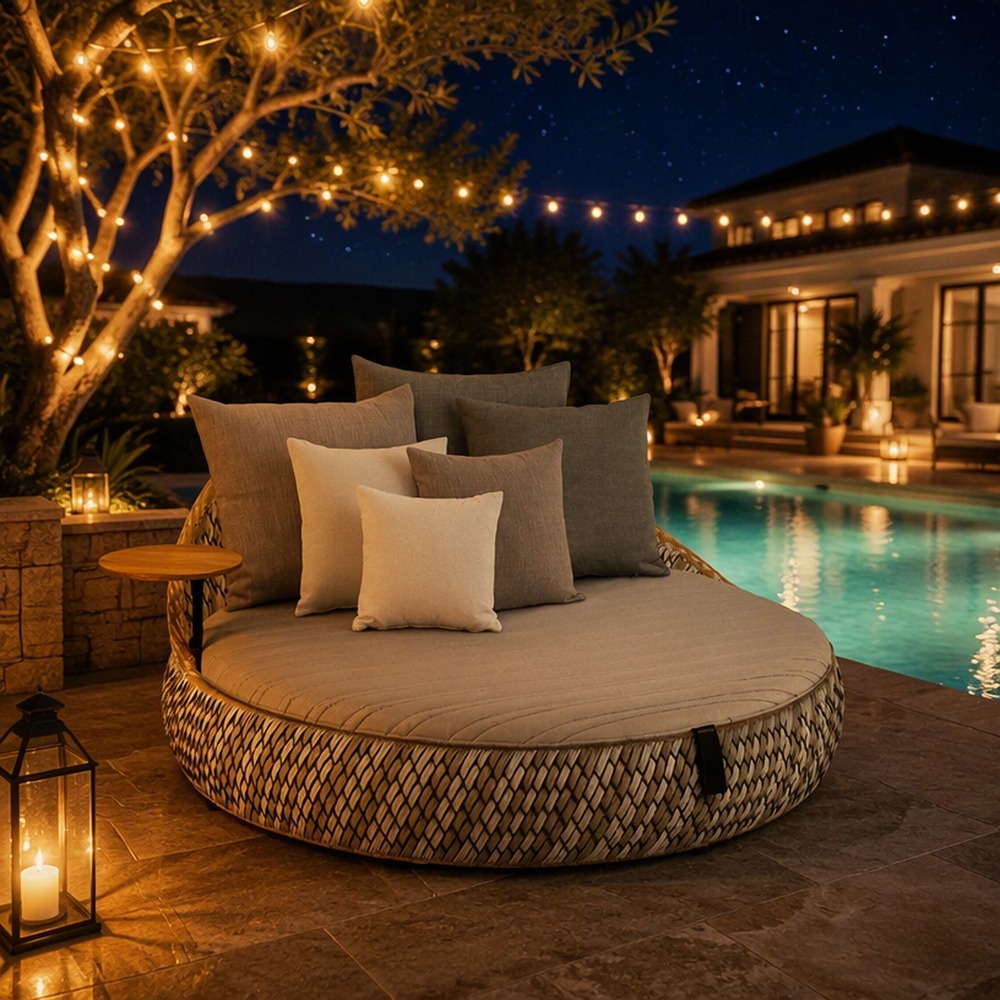 Round Outdoor Daybed with Attached Side Table — photo 2