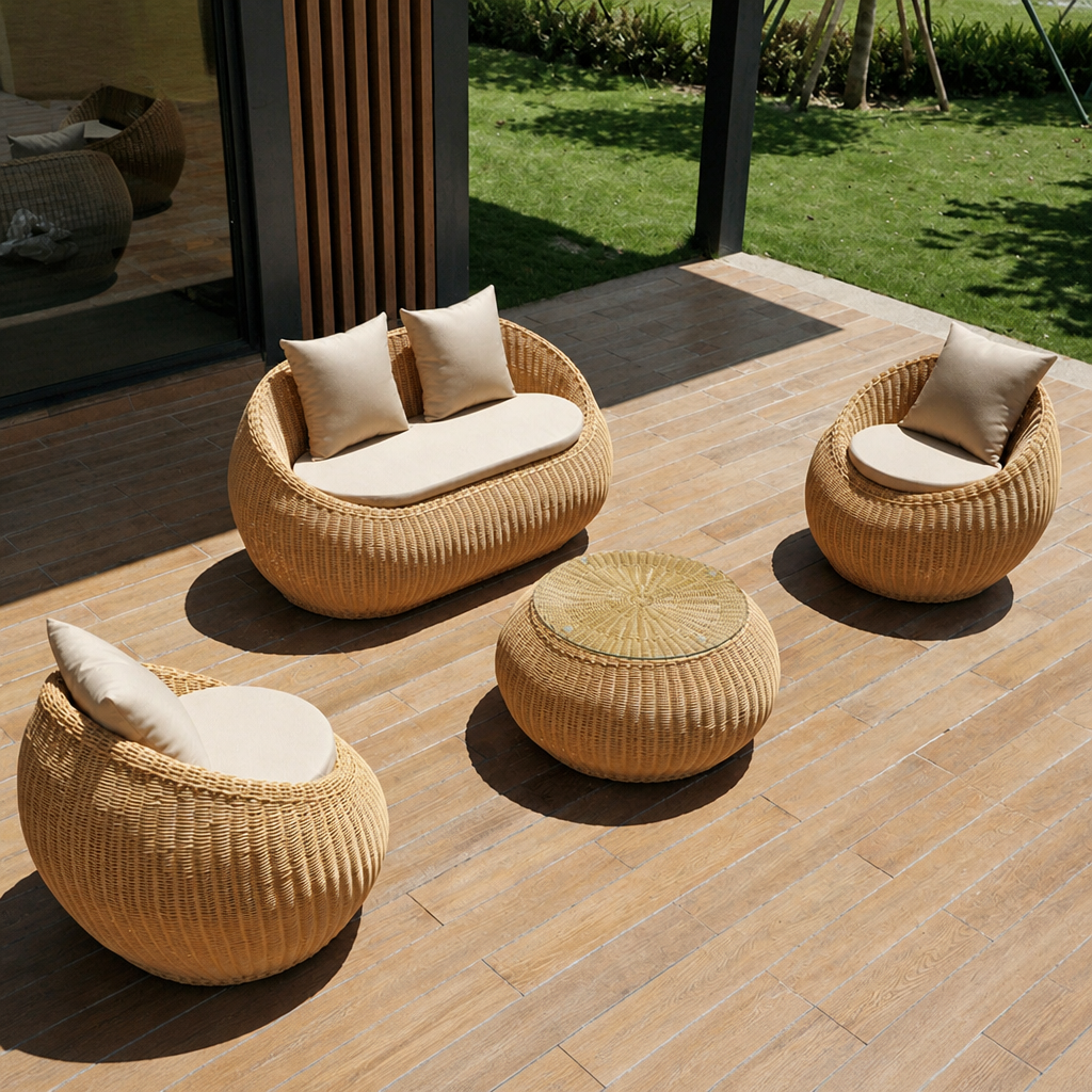 Outdoor Round Rattan Sofa Set with Table